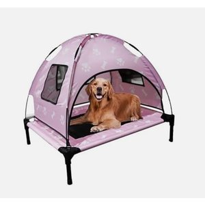 Elevated Covered Dog Bed - 36" x 36" x 30" - Dog Shade Canopy Lounger for Small & Large Dogs (Up to 110 lbs) - Portable & Durable - Cooling, UV & Water Resistant with Mesh Windows - Pastel Pink