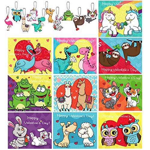 Giiffu Valentines Cards for Classroom, 40PCS Keychains Valentines Day Cards for Boys Girls, Valentine Exchange Greeting Cards Gift Pack for Classroom School Class Activities Party Favors