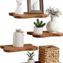 Pinkunn 4 Pcs Floating Shelves for Wall Wooden Live Edge Shelf Wall-Mounted Natural Solid Wood Bedroom Kitchen Storage Living Room Nursery Decor (15.74 Inch)