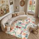 PureCozy Beige Area Rug 5x7 Floral Washable Living Room Kitchen Boho Carpet Non Slip Low Pile Indoor Accent Lightweight Soft Throw Rug for Bedroom Office Dining Room Nursery Farmhouse