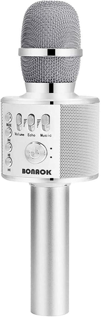 BONAOK Wireless Bluetooth Karaoke Microphone,3-in-1 Portable Handheld Mic Speaker for All Smartphones,Gifts for Kids Adults All Age Q37(Silver)