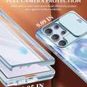 GVIEWIN for Samsung Galaxy S23 Ultra Case with Slide Camera Cover, [Built-in Screen Protector] [2 Front Frames] Military Grade Shockproof, Marble Protective Phone Case 6.8", Aurora/Azure Blue