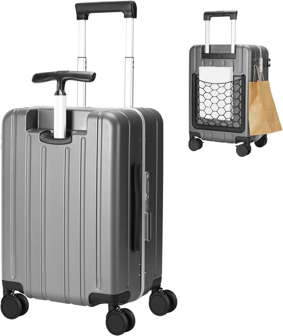 MRPLUM Carry On Luggage Double Handle Suitcase with Net Pocket,Hard Shell Spinner Wheels Luggage with TSA Lock&Seat Belt,20 inch,Grey, 20.3 x 12.6 x 9.8 inches