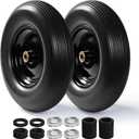 Backyard Expressions 16-Inch Flat-Free PU Tire 2-Pack  Heavy-Duty Solid Poly Wheels with 5/8" & 3/4" Bearings, Spacer Kit & Steel Hubs for Wheelbarrows, Garden Carts, Hand Trucks & Utility Equipment
