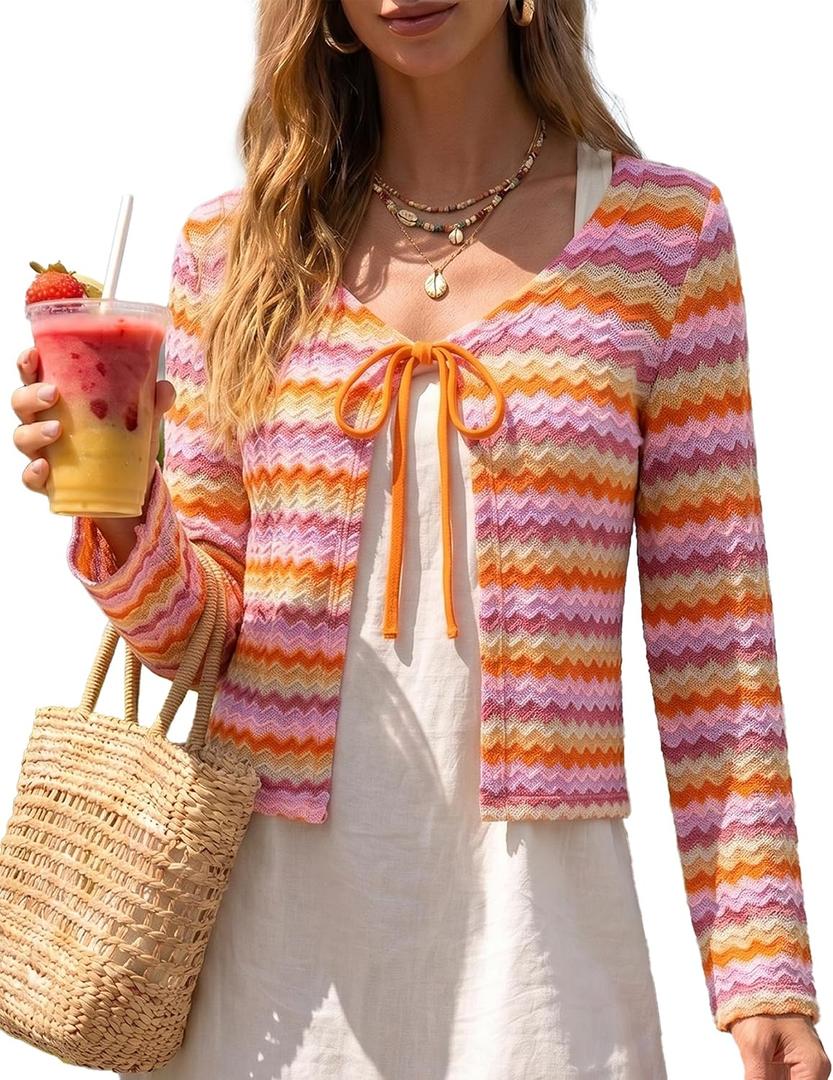 Womens Crochet Shrug Cardigan Long Sleeve Bolero Knit Summer Beach Top