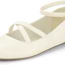 Mofri ShowHow Womens Mary Jane Flats Round Toe Mary Jane Shoes Ankle Strap Ballet Flats Shoes Wedding Casual Office Dress Shoes (7, White Pu)