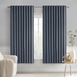 MIULEE Stone Blue Back Tab Blackout Curtains 63 Inch Length 2 Panels Set for Living Room Bedroom Privacy, Rod Pocket/Pinch Pleat Thermal Insulated Room Darkening Pleated Light Blocking Drapes