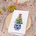 SPBL&L Christmas Kitchen & Bath Towels, Blue & White Chinoiserie Christmas Tree Hand Towels, 16x24 Inch