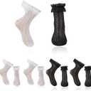 Sheer Heart Lace Socks, Women Black and White Frilly Ruffle Lace Socks | 2 Pairs Black and White Ruffle, Frilly, Lightweight, High Stretch Black and White Dress Lace Socks for Ladies Frilly Sock (White)