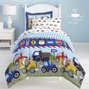 dream FACTORY Trucks Tractors Cars Boys 5-Piece Bedding Kids Construction Comforter Sheet Set, Twin Blue Red Multi