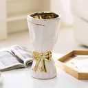 White and Gold Vase, Bow Vase for Home Decor, White Flower Vases for Boho Style, 9.65 Inch Large Vases for Ideal Table Decor, Ceramic Bouquet. Glazed Exterior and Interior (White, Large)