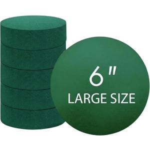 Pack of 6 FLOFARE Round Floral Foam Blocks for Fresh and Artificial Flowers, (6" X 1.5"), Dry & Wet Green Flower Foam for Flower Arrangements and Florist Supplies