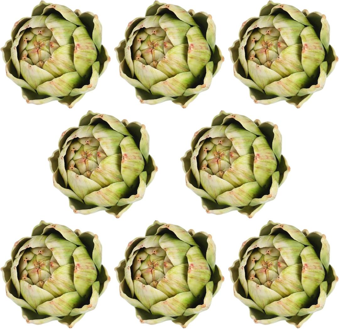 Timgle 8 Pcs Green Artificial Artichokes Fake Vegetables and Fruits for Summer Kitchen Wedding Bowl and Vase Decorations (Large)