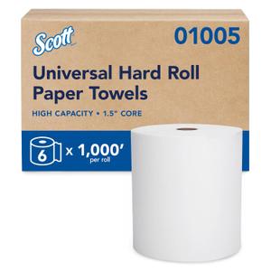 Scott Professional Essential Universal High-Capacity Hard Roll Paper Towels, Bulk (01005), Hardwound 1.5" Core, Absorbency Pockets, White (6 Rolls at 1K' Each, 6K'/Case)