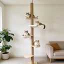 Floor to Ceiling Cat Trees Tower with Sisal Rope Scratching Post, Adjustable Height 82-117 inch, 5 Tier Cat Climbing Tree for Indoor Cats Large Adult, Modern Tall Cat Activity Tree(Deluxe Style 3)