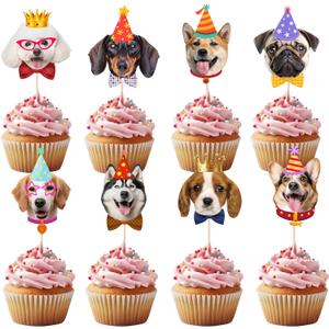 Pet Dog Cupcake Toppers, 24 PCS Pet Dogs Themed Birthday Party Supplies Cute Puppy Birthday Party Baby Shower Party Cake Decorations