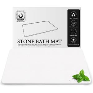 Diatomite Stone Bath Mat, Premium Non-Slip Natural Diatomaceous Earth Bathtub Fast Drying Mats for Bathroom Floor (23.6" x 15.4" White)