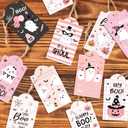 60Pcs Halloween Thank You Tags, Pink Black Ghost Pumpkin Pattern Thank You Favor Tags, Kraft Paper Gift Tags with 10 Cute Designs (6pcs/Design) for Gifts, Baby Shower,DIY Crafts,Jar Tags,Message Cards