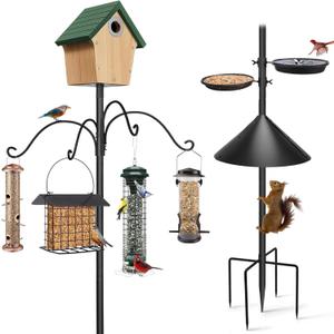 93Inch Bird Feeding Station,Heavy Duty Bird Feeder Pole House Stand Mount Kit with Squirrel Proof Baffle,Adjustable Buddy Poles for Outdoors Hanging.
