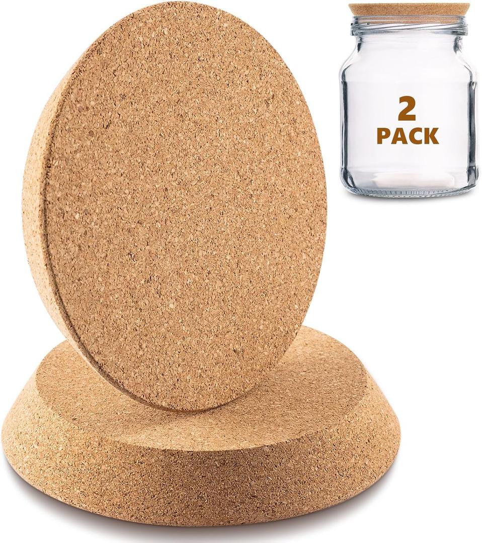 Kathfly 2 Pcs Tapered Cork Stoppers for 3.74-4.0 Inch Jar Openings, Large Cork Canning Jar Lids Wood Plugs Glass Wine Bottle Lids for Home Bar Kitchen Accessories, 4.5" Top and 3.74" Base (Large)