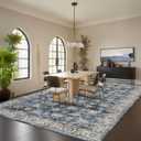 GarveeHome Area Rug 8x10 Washable Living Room Rug Non Slip Distressed Floor Cover Foldable Low Pile Traditional Accent Rug Floral Print Soft Throw Carpet for Bedroom Dining Room Office, Blue