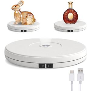 YVV LED Rotating Display Stand White 10 Inch 360 Motorized Turntable with LED Light, USB Powered Display Base for Product Photography, Jewelry Showcase, 22lb Capacity
