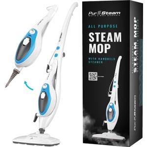 PurSteam 10-in-1 Steam Mop Multipurpose Floor Cleaner for Hardwood, Tile, Laminate & Carpet | Electric Mop with Detachable Handheld Steamer