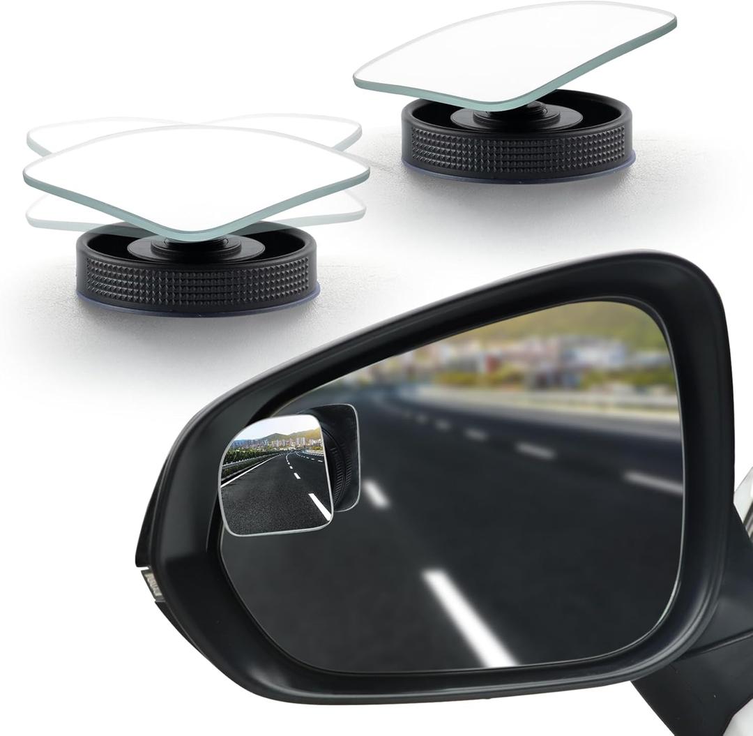LivTee Blind Spot Car Mirror, Fan HD Glass Frameless Convex Side Mirror Blindspot, Reusable 360 Wide Angle Rear View Car Mirrors with Powerful Adjustable Suction Cup - Exterior Mirrors