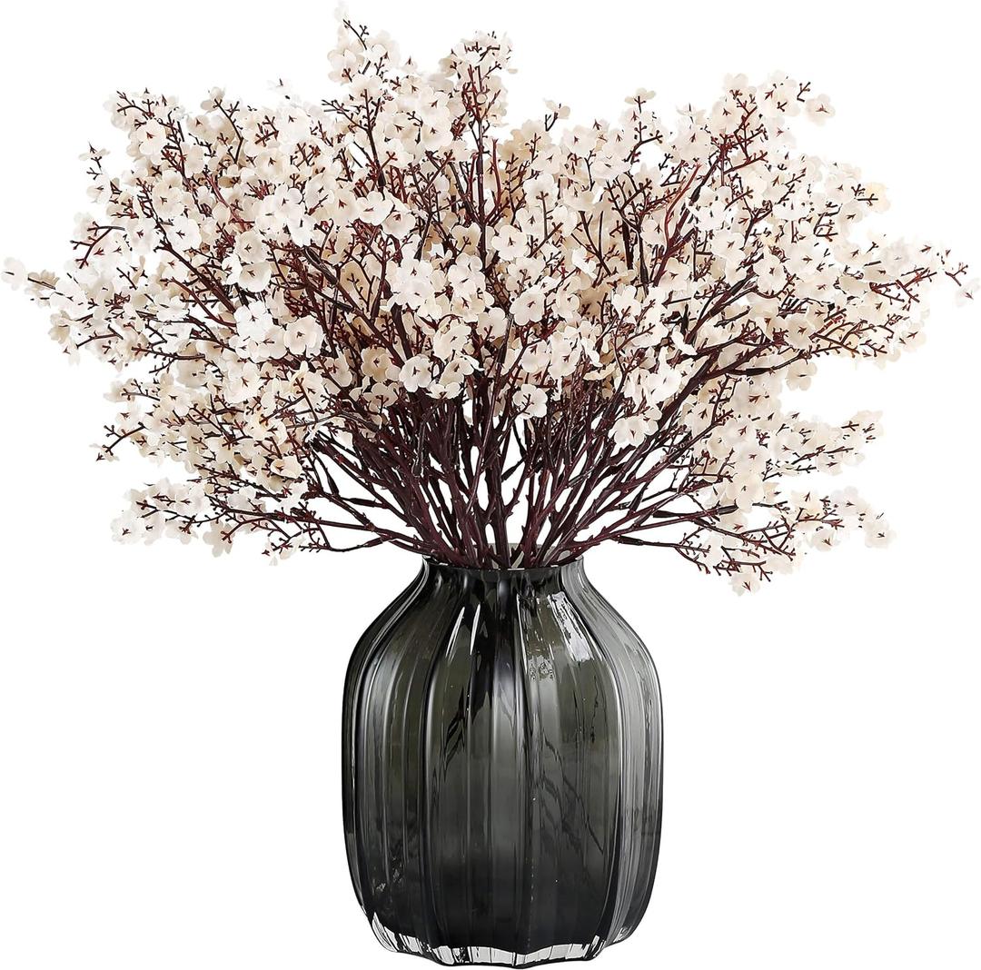 JAKY-Global Fake Fall Flowers Artificial for Decoration Faux Silk Babys Breath Floral Stems Home Indoor Halloween Decor Centerpieces Tables Vase Beige 12pcs