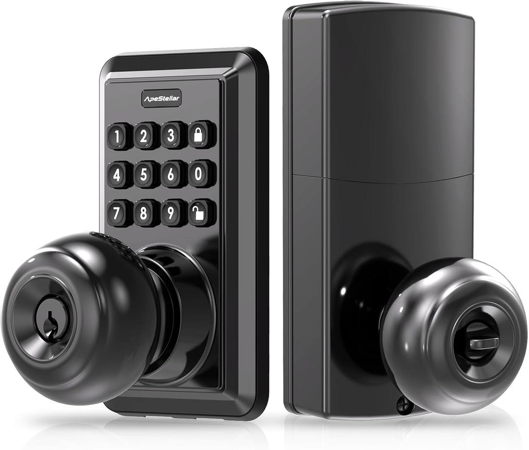 Keyless Entry Door Lock, Keypad Door Lock with Handle, Door Knob with Keypad, Keyless Door Knob, Door Knob with Code, Auto Lock, Easy to Install - Matte Black