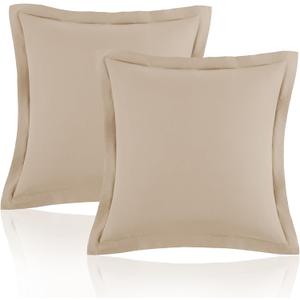 Homiest Euro Sham Covers 26x26 Inch Set of 2, Beige Pillow Shams with 2 Inch Wide Decorative Flange, European Square Pillowcases 26x26 Pillow Covers, Soft & Cozy Microfiber, Envelope Closure