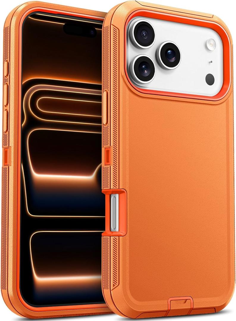 Jelanry Case for iPhone 17 Pro 5G 6.3-inch, Heavy Duty Rugged & Dual-Layer Shockproof Dropproof Protection w/Port Anti dust Scratch Armor Back Cover Phone Cases for Apple iPhone 17 Pro 2025, Orange