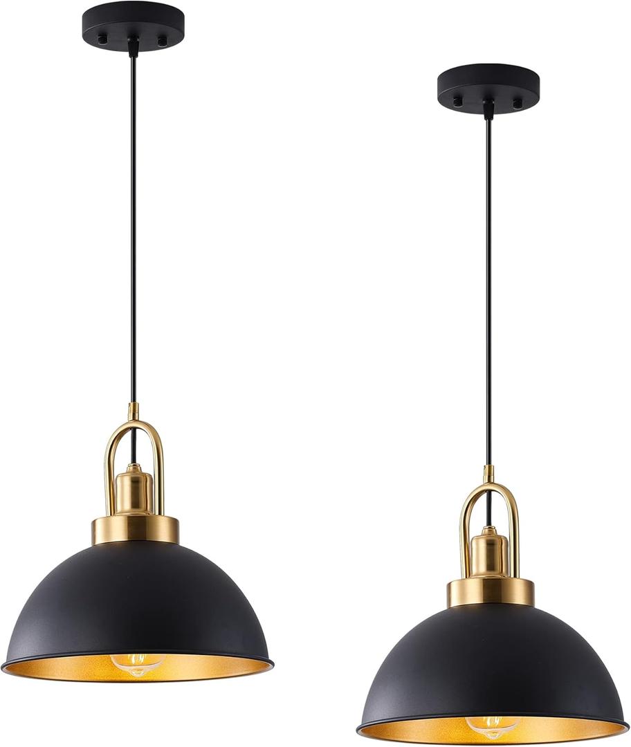 Matte Black Farmhouse Pendant Light, Adjustable Height, Vintage Hanging Industrial Ceiling Lights Fixture for Kitchen Island Hallway Dining Room 2 Pack (2 Pack 11.9 inches)