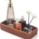 Rattan Bathroom Vanity Trays Toilet Tank Baskets Long Narrow Hand Towel Storage Basket for Storage, Decorative (Honey Brown 10.2 x 4.9 x 1.6 inch)