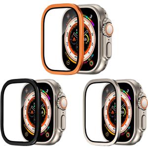 9H Tempered Glass + Titanium Alloy Screen Protector Compatible with Apple Watch Ultra/Ultra 2 49mm Touch Sensitive Lightweight Protective Glass Film Anti-Scratch Waterproof Protector (3pack)