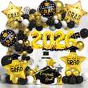 2 x 2026 Balloons Graduation Decorations, Gold 2026 Balloon Black Graduation Hat Balloon Grad Foil Balloons for 2026 Black and Gold Graduation PartyDecorations