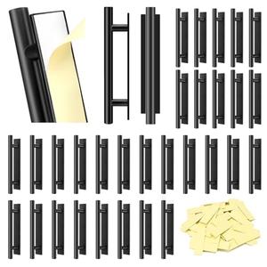 Self-Stick Push Pull Helper, 30 Pack Stick Drawer Pulls Stick on Handle ABS Plastic Adhesive Door Handles Pulls Peel and Stick Cabinet Handles for Kitchen Cabinet Sliding Door Furniture(Black)