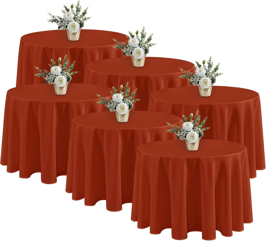 Fitable 6 Pack Rust Round Tablecloths - 120 Inches in Diameter - Stain Resistant and Washable Fall Table Clothes, Polyester Fabric Table Covers for Wedding, Party, Banquet, Formal Events
