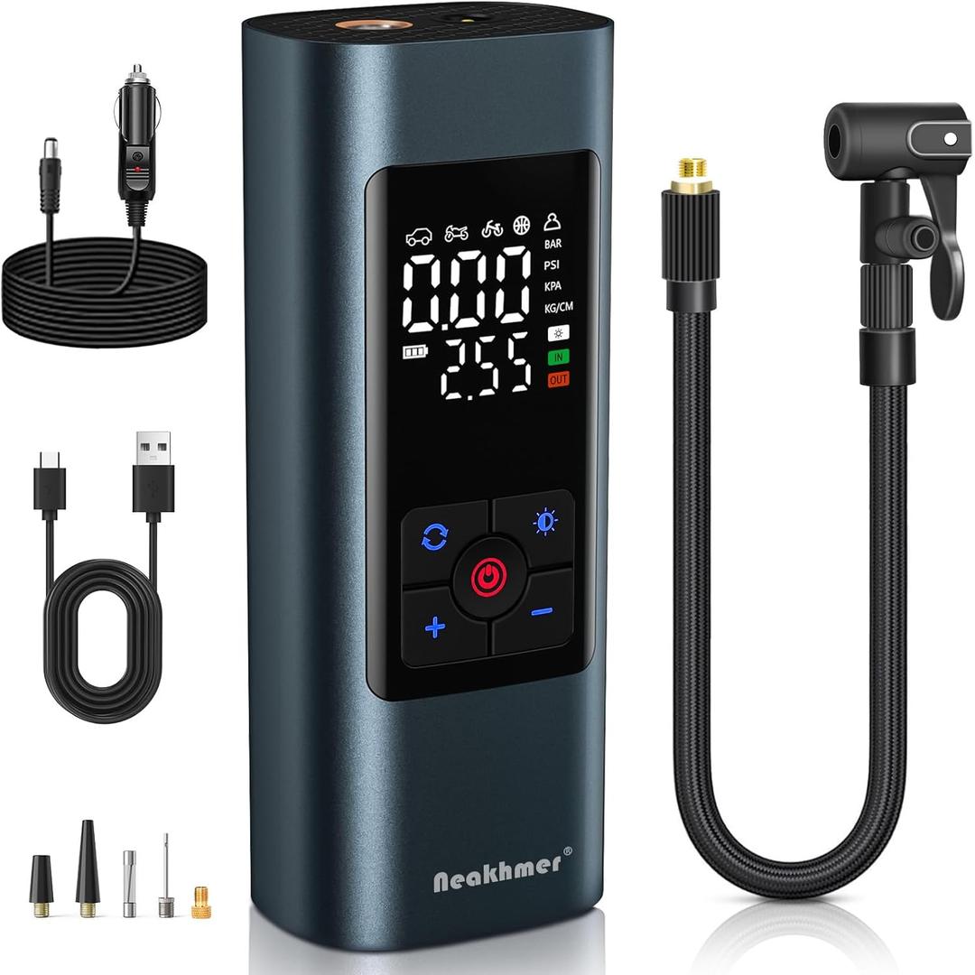 Tire Inflator Portable Air Compressor: Cordless Air Pump for Car Tires 150PSI - Tire Pump with Pressure Gauge for Car Bike Motorcycle Balls (Grey Blue)