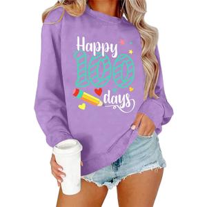 100 Days of School Shirt for Women Happy 100 Days of School Sweatshirt Teacher Graphic Long Sleeve Tops (X-Large)