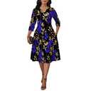 Womens Plus Size Midi Dress Semi Formal Dresses Church Outfits A line Skater Modest Flowy Summer Clothes Ladies Suits Cocktail S (Black, S)
