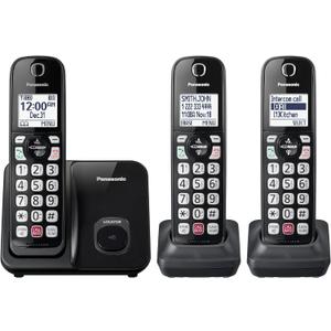 Panasonic Cordless Phone with Advanced Call Block, Bilingual Caller ID and Easy to Read Large High-Contrast Display, Expandable System with 3 Handsets - KX-TGD813B (Black)