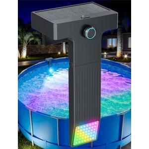 POOLHOUR Solar Pool Lights for Above Ground Pools (Metal Frame Only), LED Above Ground Pool Light with Remote & Timer, Submersible Underwater Lighting, 10-Color RGB 4-Mode Poolside Solar Light, 1 Pack