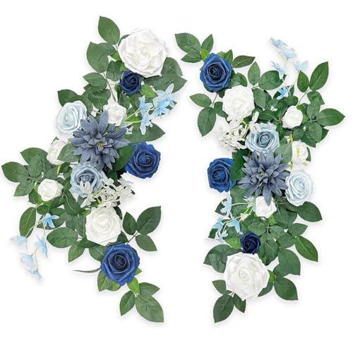 Roahosy 2PCS Wedding Aisle Decorations, Artificial Flower Swag Centerpieces Dusty Blue Flower Garland Wedding Flower Arrangement for Welcome Sign Chairs Floral Decor Table Centerpieces