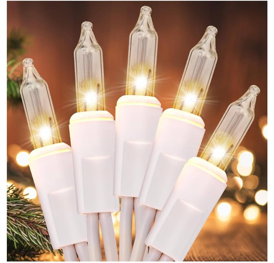 Christmas Lights 100 Count Clear White Wire UL Certified Connectable Warm White String Lights for Christmas Tree,Garland,Home,Patio, Wedding,Party,Festival Decor