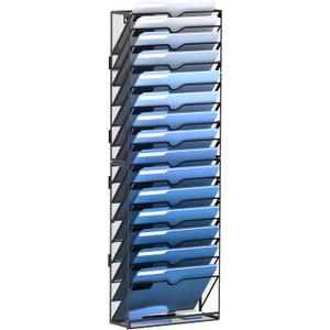 DALTACK Wall File Holder 16 Tier Hanging Wall File Organizer, for Papers Mails Folders Clipboard Magazine Organization for Office Home School Classroom, Mesh Metal, Assembly Needed, Black