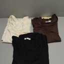 Ekouaer 3 Packs Womens Long Sleeve Tops Sweetheart Neck Fitted Shirts Basic Layering Tee Soft Undershirts Fall Outfits (X-Small, Black / Brown / Beige (3pcs))