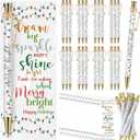 72 Sets School Christmas Gifts Bulk Merry Bright Ballpoint Pen with Bookmark Classroom Rewards for Student from Teacher Holiday School Party Favors Appreciation Xmas Gifts