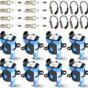 Hurotoms 8PC Round Ignition Coil Pack with Iridium Spark Plug and Wires - Compatible with Chevrolet, Cadillac, GMC, Buick, Hummer H2, Isuzu Ascender 4.8L, 5.3L, 6.0L - Replaces UF262, Blue