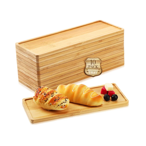 Bokon 10 Pcs Rectangle Wood Bamboo Tray Bamboo Serving Tray Wooden Serving Platter for Bathroom Counter Platter for Food Dinner Kitchen(Rounded Edges)